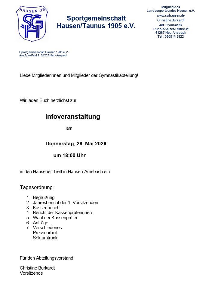 Abteilungsinfoveranstaltung @ Hausener Treff